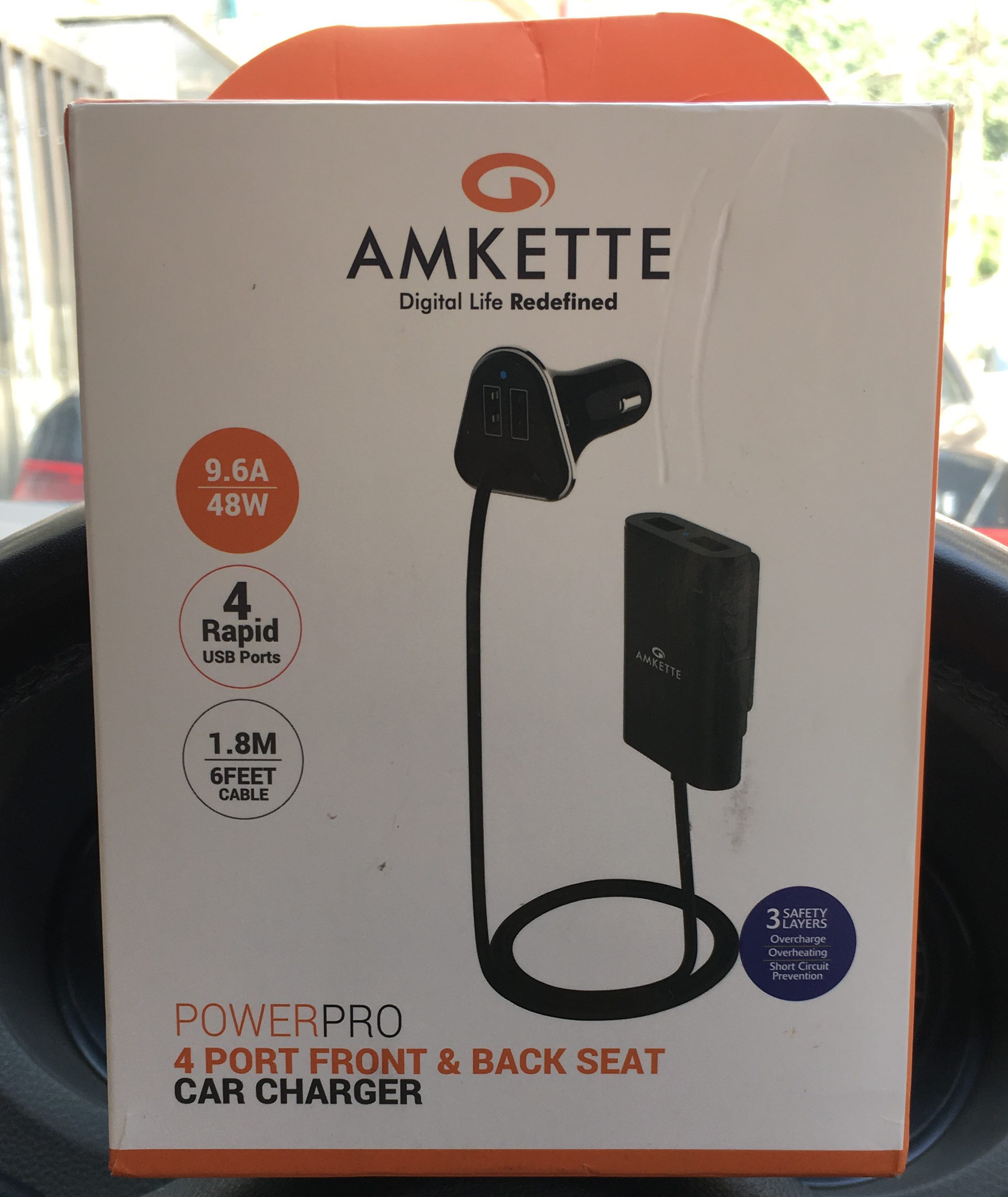 Amkette 4 Port Front and Back Seat 9.6A Car Charger (Black)